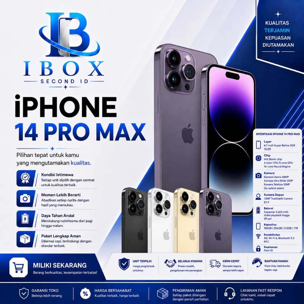Iphone 14 Pro Max  256GB, 128GB Second Ori Apple, Like New ALLSIM, Fullset