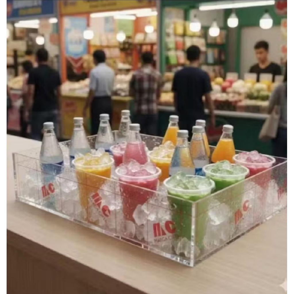 AKRILIK WADAH ES BATU / WADAH MINUMAN BAZAR KOTAK 5 SISI