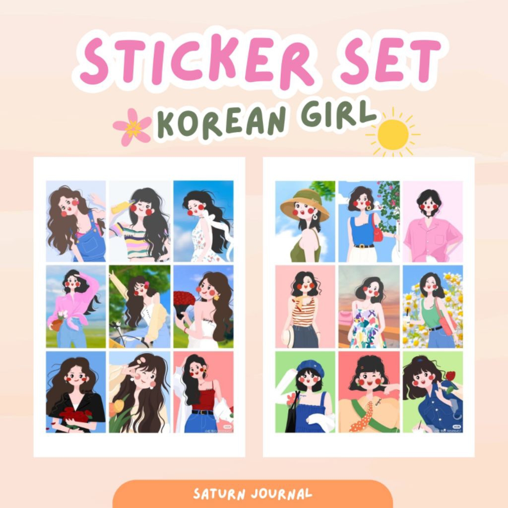 [SATURN] 18pcs STIKER SET KOREAN GIRL WOMAN STICKER INS KOREAN GIRL AESTHETIC SCARPBOOK journaling c