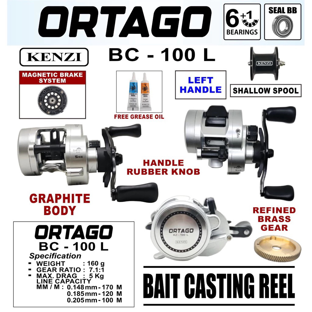 REEL OH/BAITCASTING KENZI ORTAGO 100L (Handle Kiri)