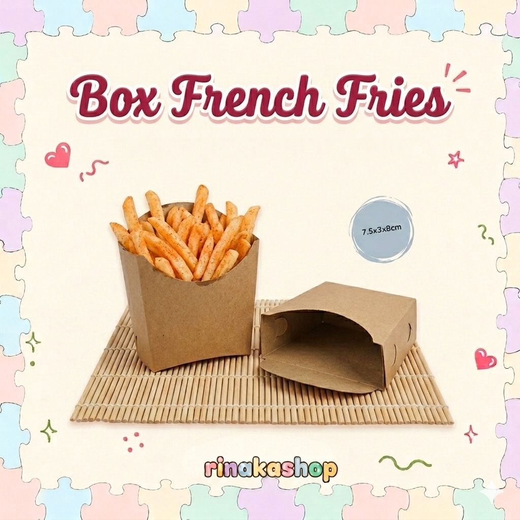 Box French Fries Cokelat / Wadah Kentang Goreng Kertas / Box Onion Rings Isi 25 Pcs