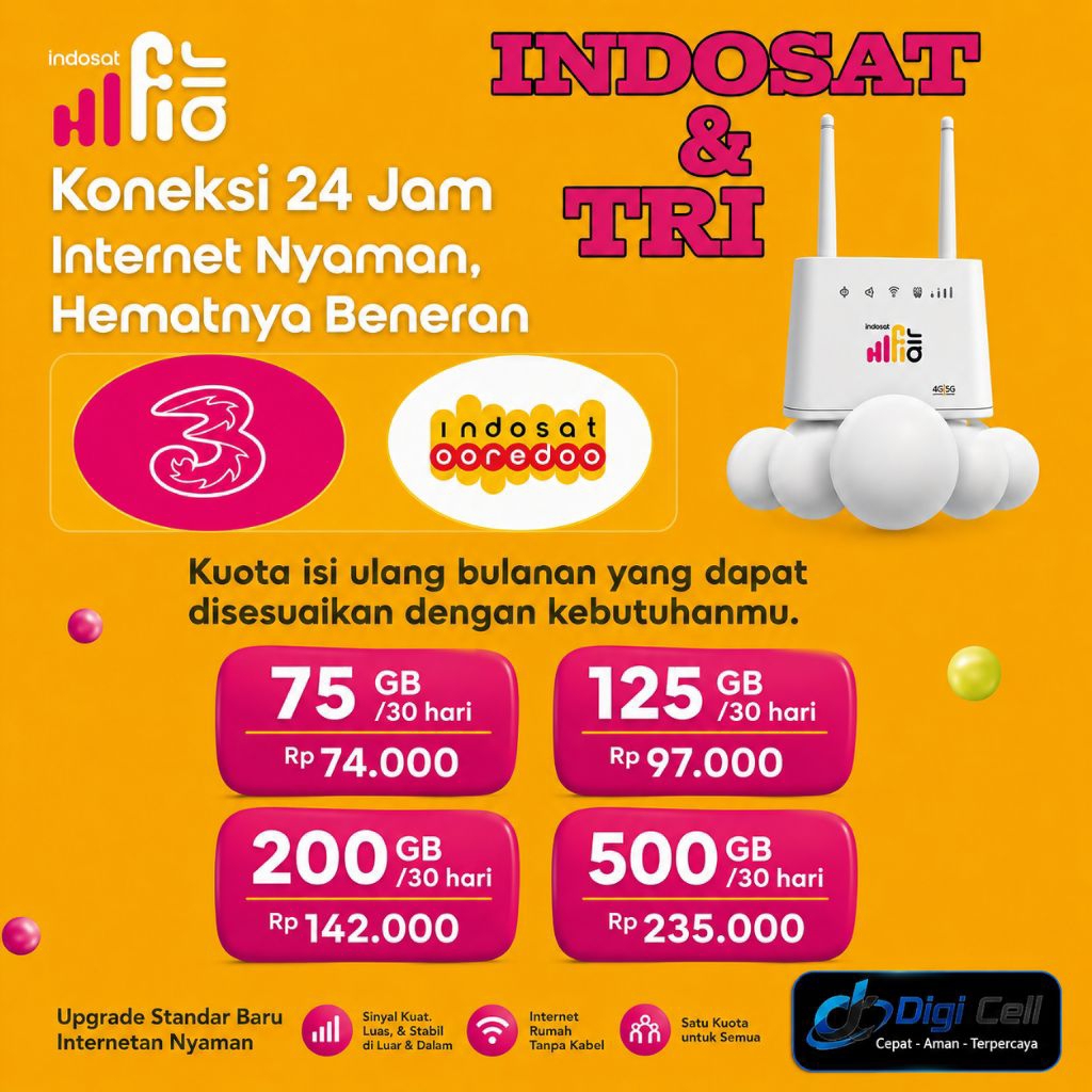 Kuota Internet Hifi Air Tri / Im3 Indosat Bulanan 30 Hari