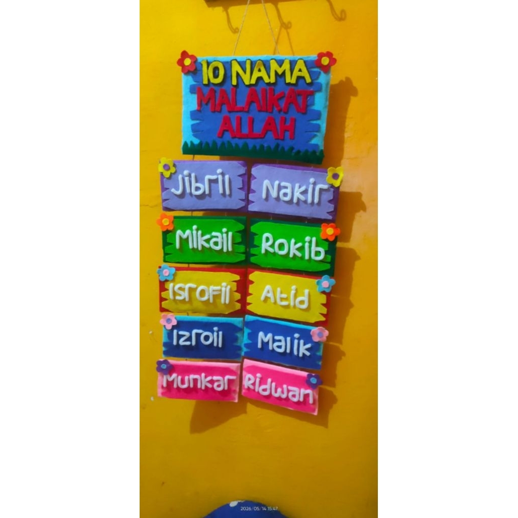 hiasan dinding flanel nama malaikat dll