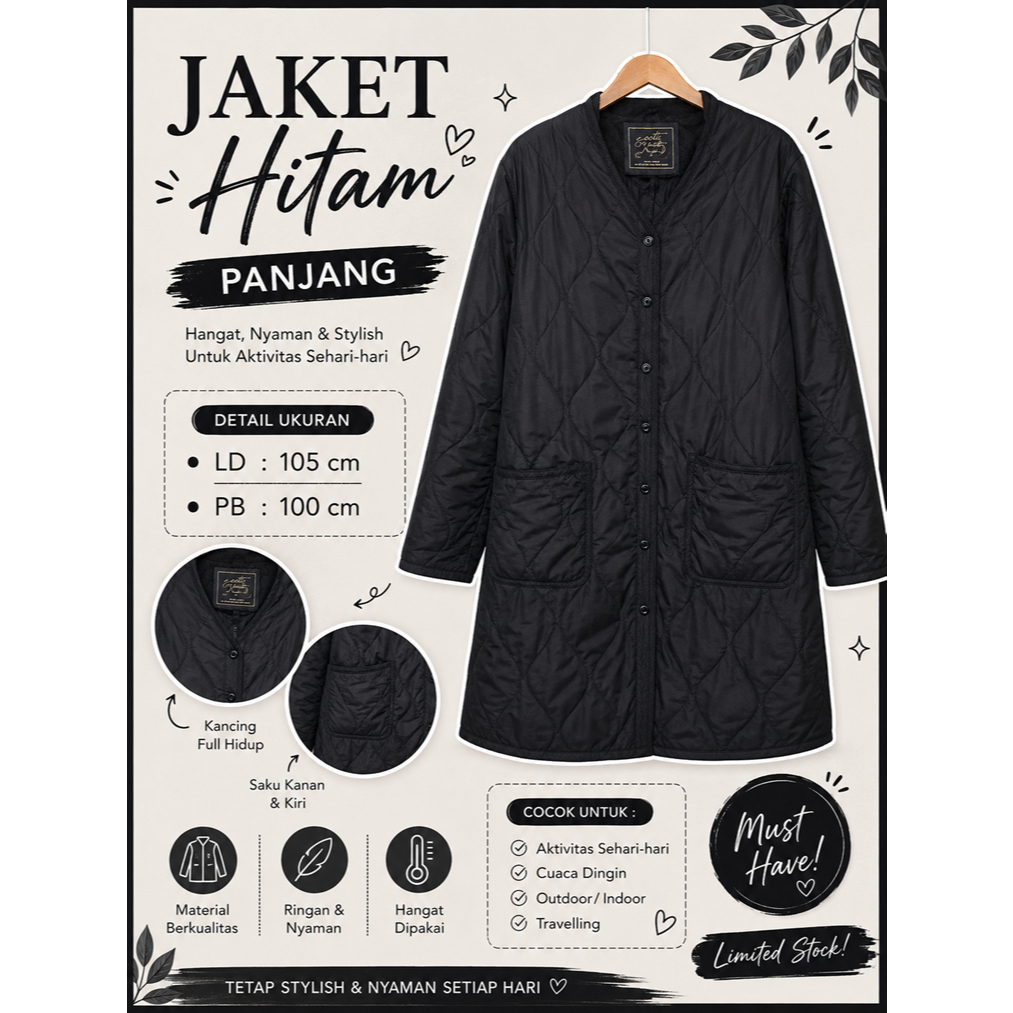 PL Jaket Panjang Hitam Cantik