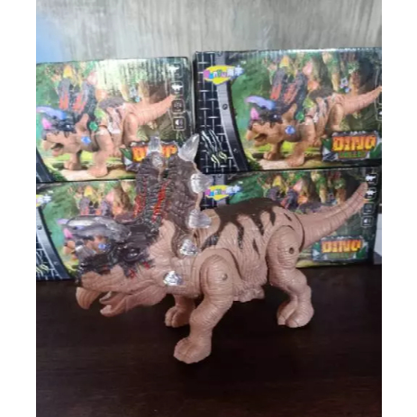 Mainan Triceratops dinosaurus badak bercula tiga menggunakan baterai ada suara + led