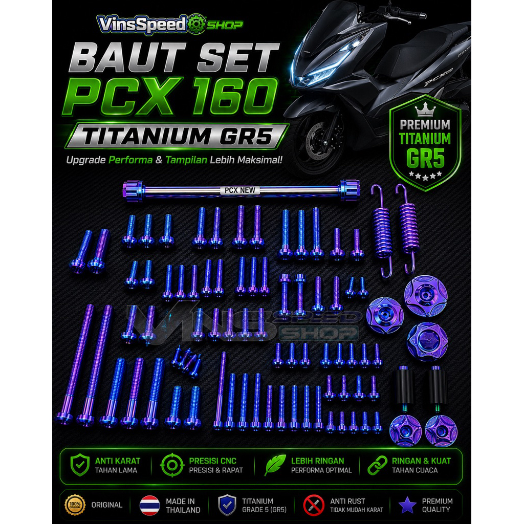 Paket Baut Titanium PCX 160 Roadsync ABS CBS – Full Set Baut Variasi Motor Stylish & Presisi
