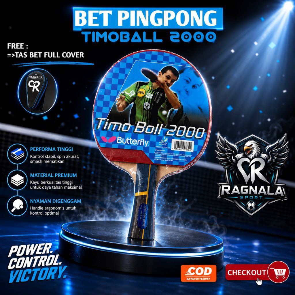 BET PINGPONG TIMO BALL 2000 - BAT TENIS MEJA MURAH DENGAN KUALITAS IMPORT BONUS COVER BET