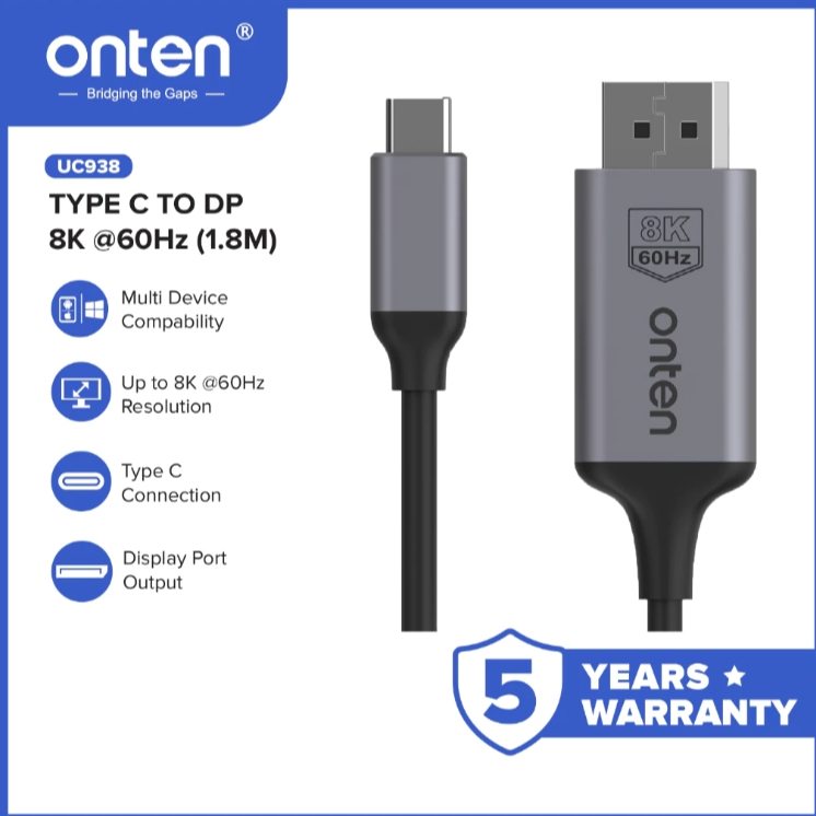 ONTEN CONVERTER TYPE-C TO DP Support 8K @60Hz Resolution 1.8M UC938
