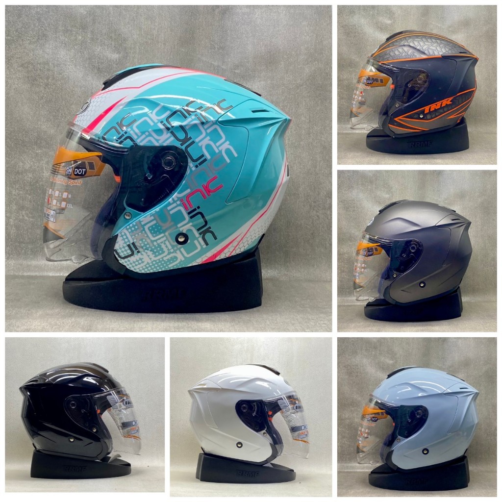 INK DYNAMIC Polos Motif Original Kaca Bening - Helm Half Face Single Visor Cowok Cewek Termurah