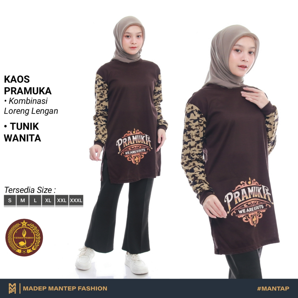 Kaos Pramuka Tunik Wanita Terbaru Kaos Pramuka Wanita Lengan Panjang Loreng Kegiatan Pramuka MMF