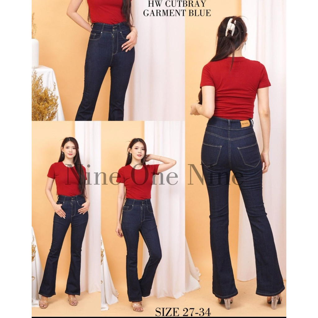 CUTBRAY ALONSO 27-34/Celana Cutbray Hw Wanita Kancing 2 Black Garment Nine One Nine Jeans
