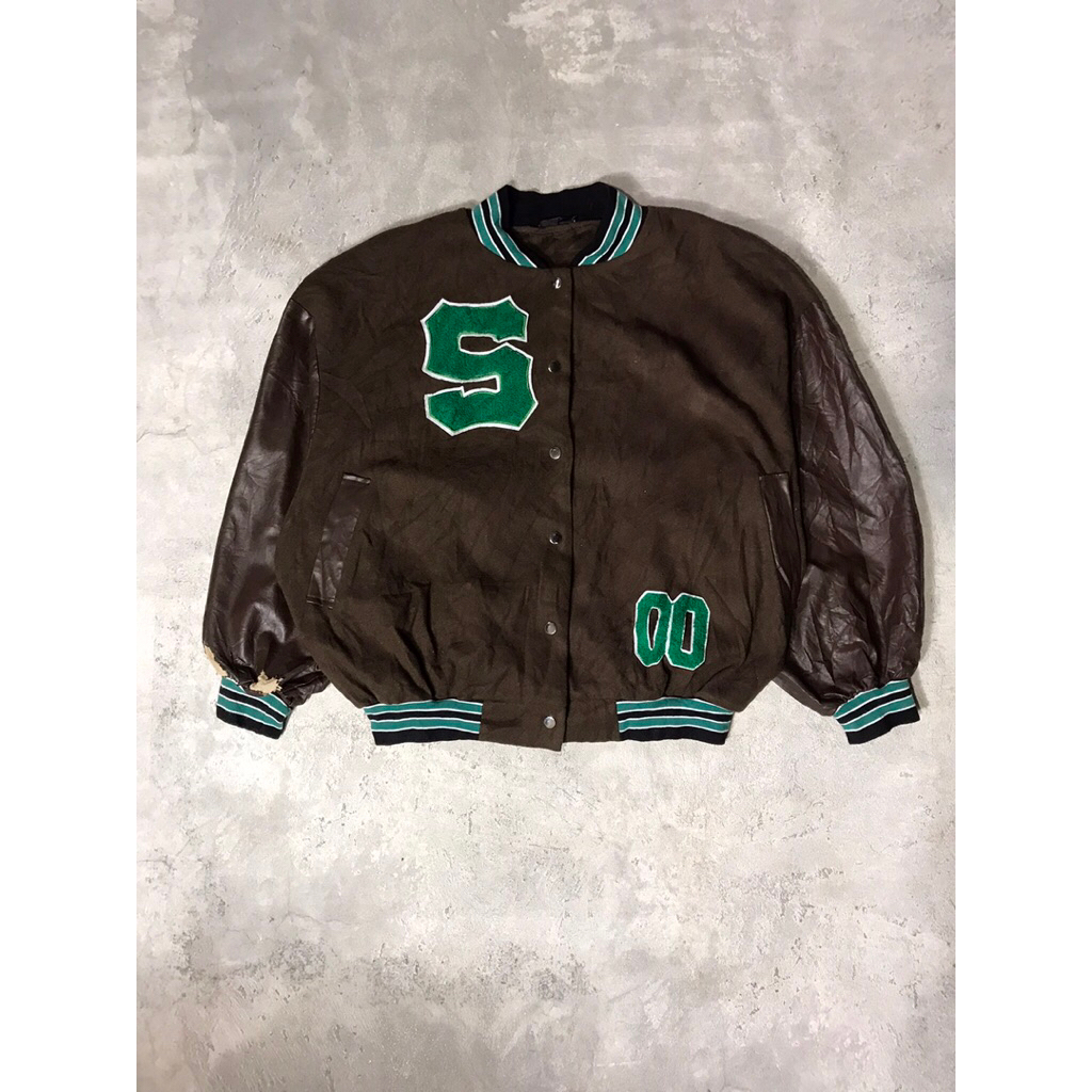 Leather varsity jacket