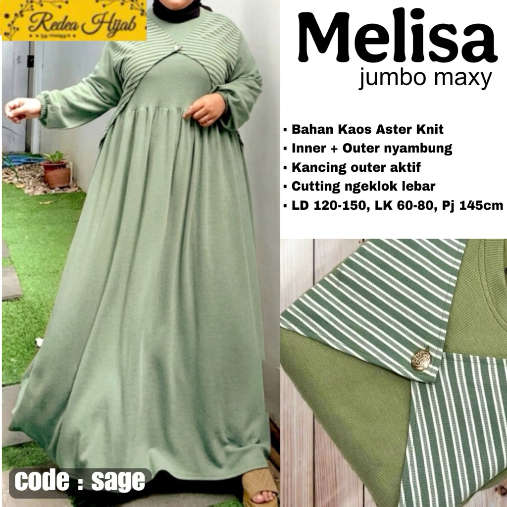 Gamis Wanita Muslimah Melisa Jumbo Maxy Dress Bahan Kaos Aster Knit Motif Garis Allsize LD120-150