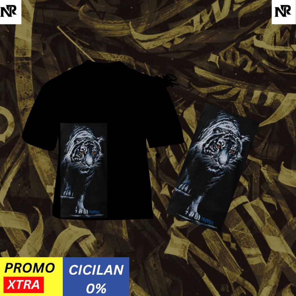 kaos distro pria motif harimau putih