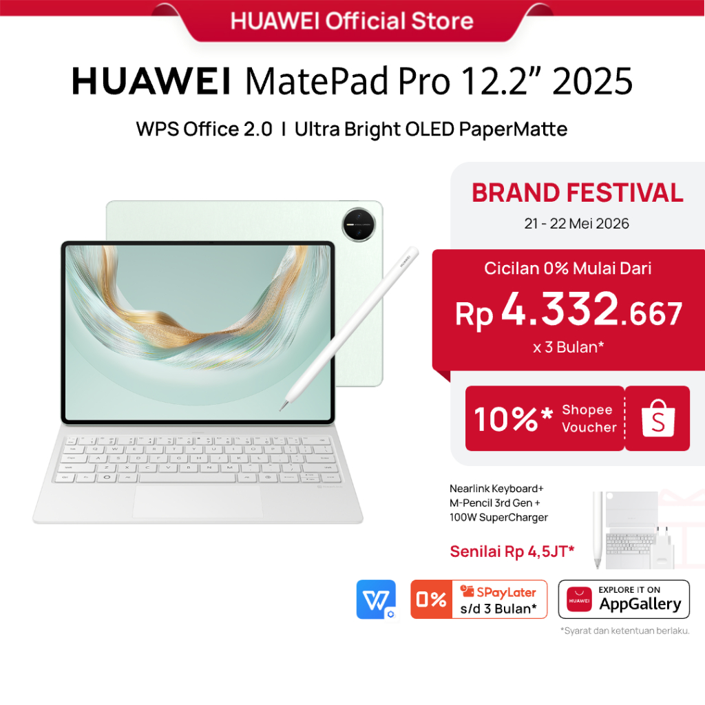 [Brand Festival | FREE PEN & KB] HUAWEI MatePad Pro 12.2-inch 2025 Tablet | PC-level WPS | Ultra Bri