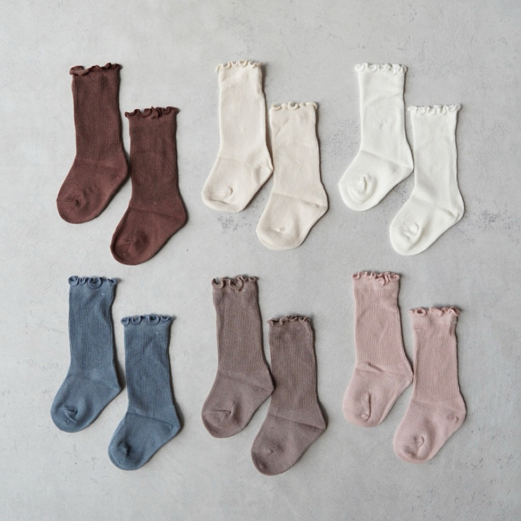 Edelyn Baby & Kids Lettuce Knee High Socks | size 6m-5y | white cream pink milo brown blue | kaos ka