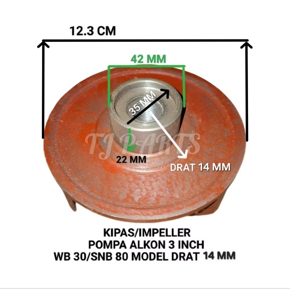 Kipas/Impeller Pompa Alkon 3 Inch Tipe SNB 80/WP 30 Model Drat 14 MM