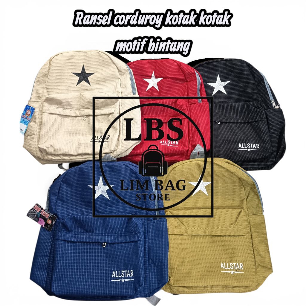 Tas ransel corduroy kotak kotak motif bintang terbaru 2026_ ransel corduroy bintang