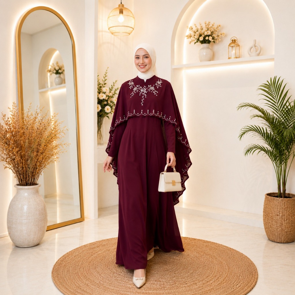 Gamis Wanita Elegan Tamira Dress CB Bahan Ceruty Babydoll Mix Bordir Timbul Premium Kekinian Terbaru