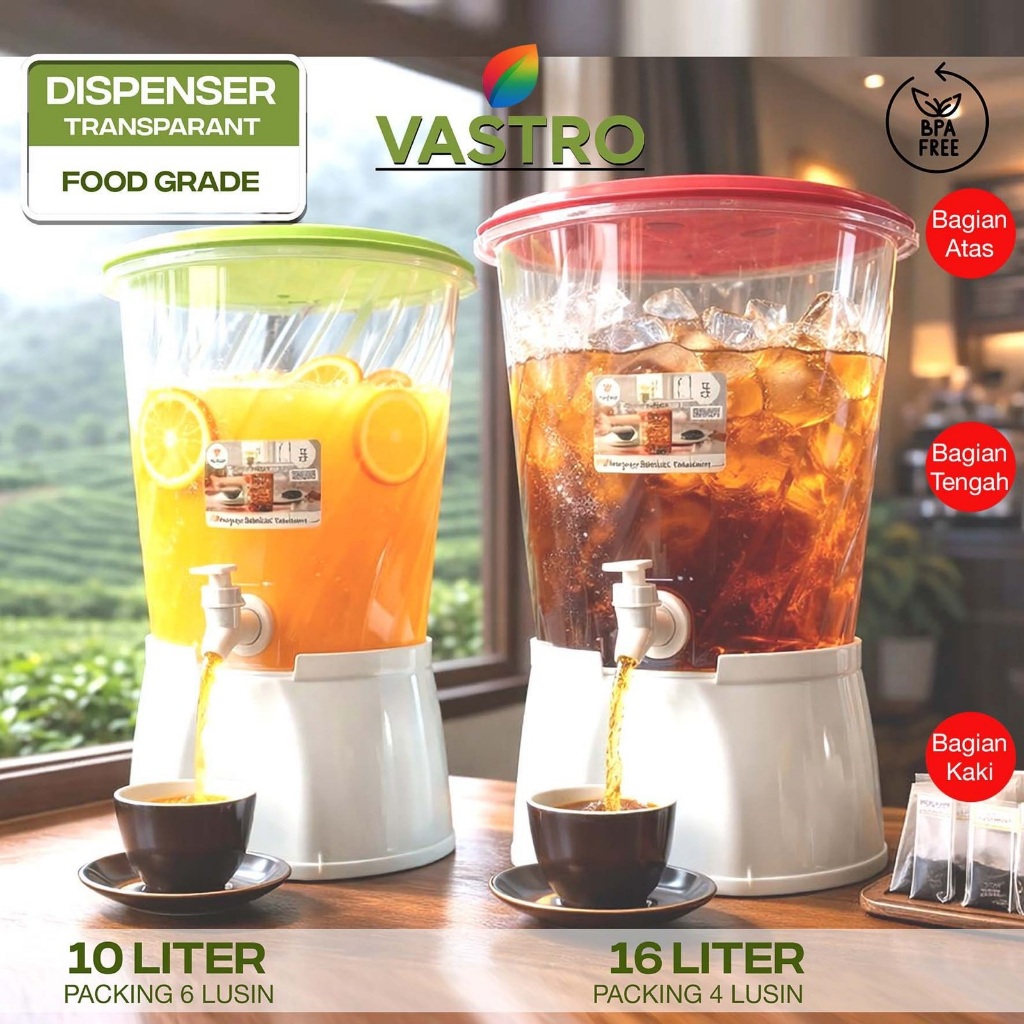 AKAKO Tempat Penyimpanan Wadah Es Buah Toples VASTRO DISPENSER KRAN  ICE BUCKET Tempat Es Teh KUAT