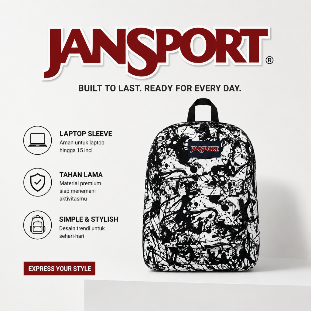 Tas Jansport Premium Original - Tas Sekolah Ransel Pria Wanita Remaja Kekinian - Motif Percikan Tint