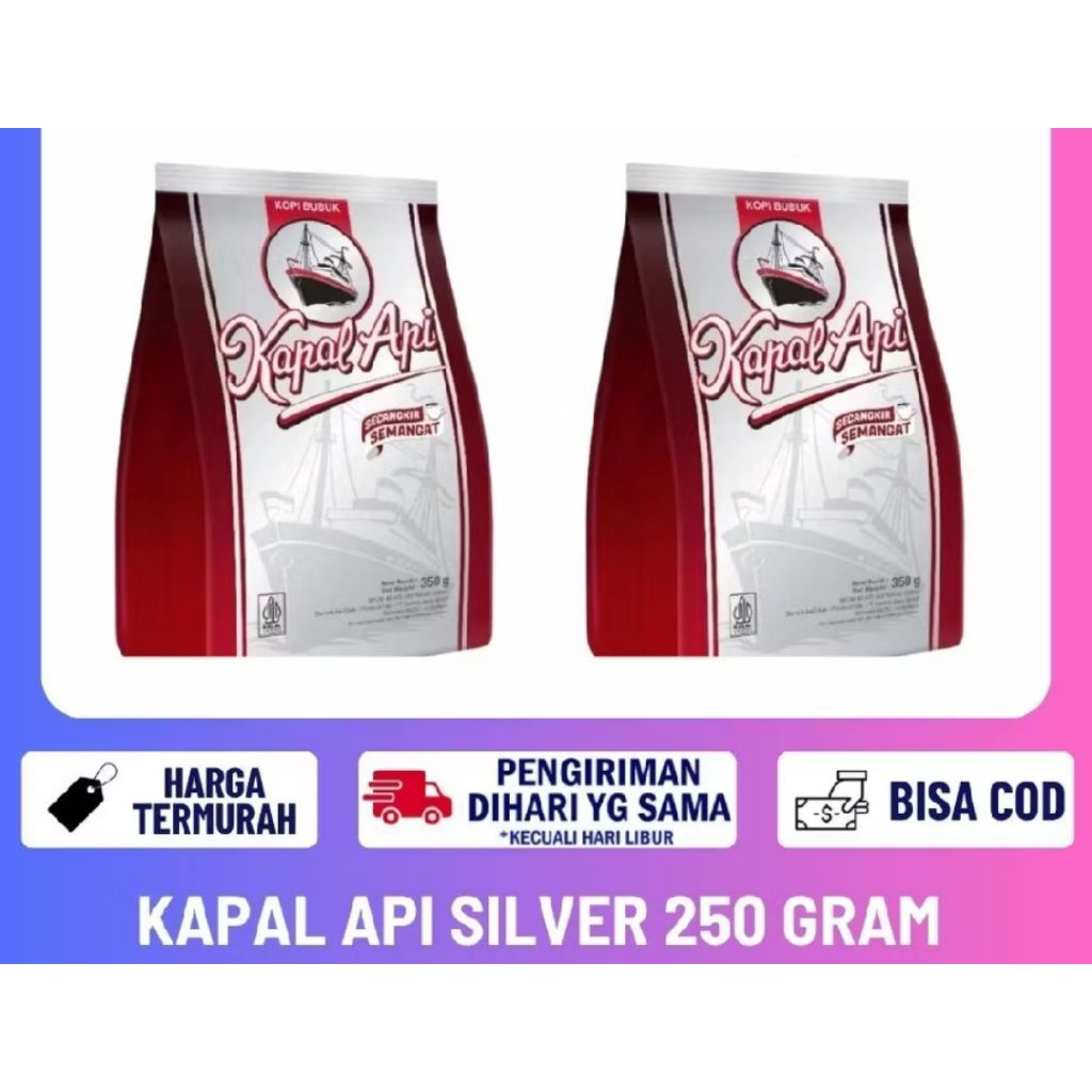 Kopi Bubuk Kapal Api Silver 250 Gr FREE 1 GELAS CANGKIR