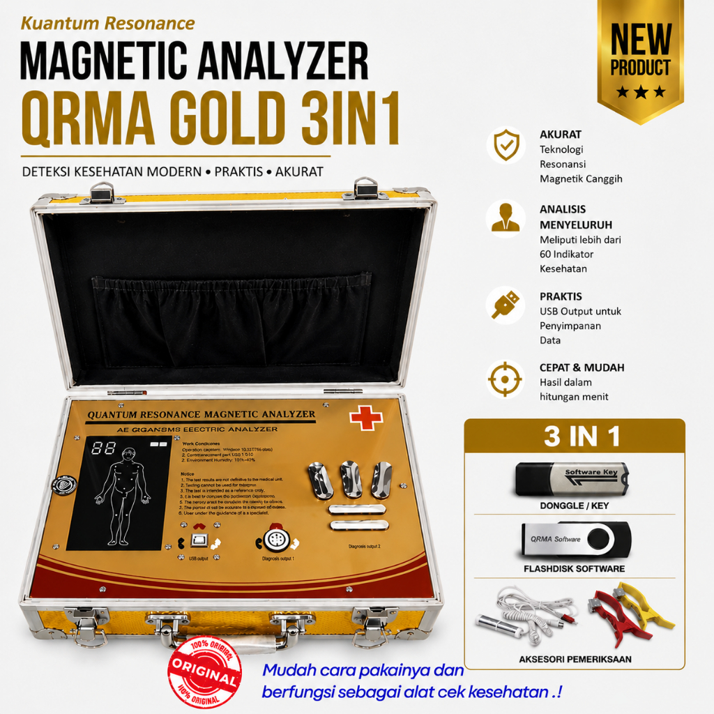 Kuantum Quantum Resonance Magnetic Analyzer QRMA | QRMA 3IN1 Warna Gold SENSOR STICK CAKRAM Garansi 