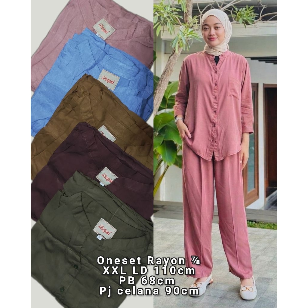 Oneset polos rayon jumbo | Setelan baju dan celana kulot | Set celana kulot rayon polos | Setelan ba