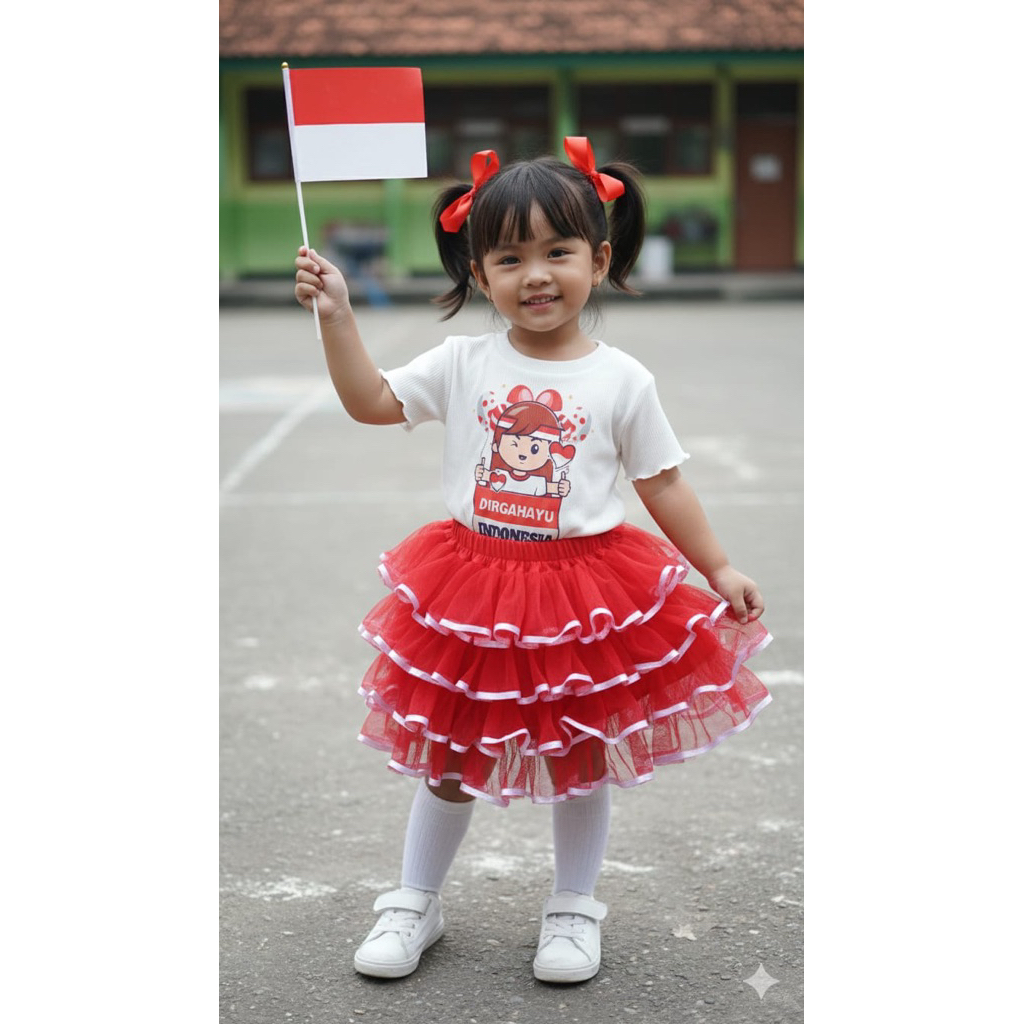 SETELAN ROK TUTU MERAH PUTIH 5 LAYER