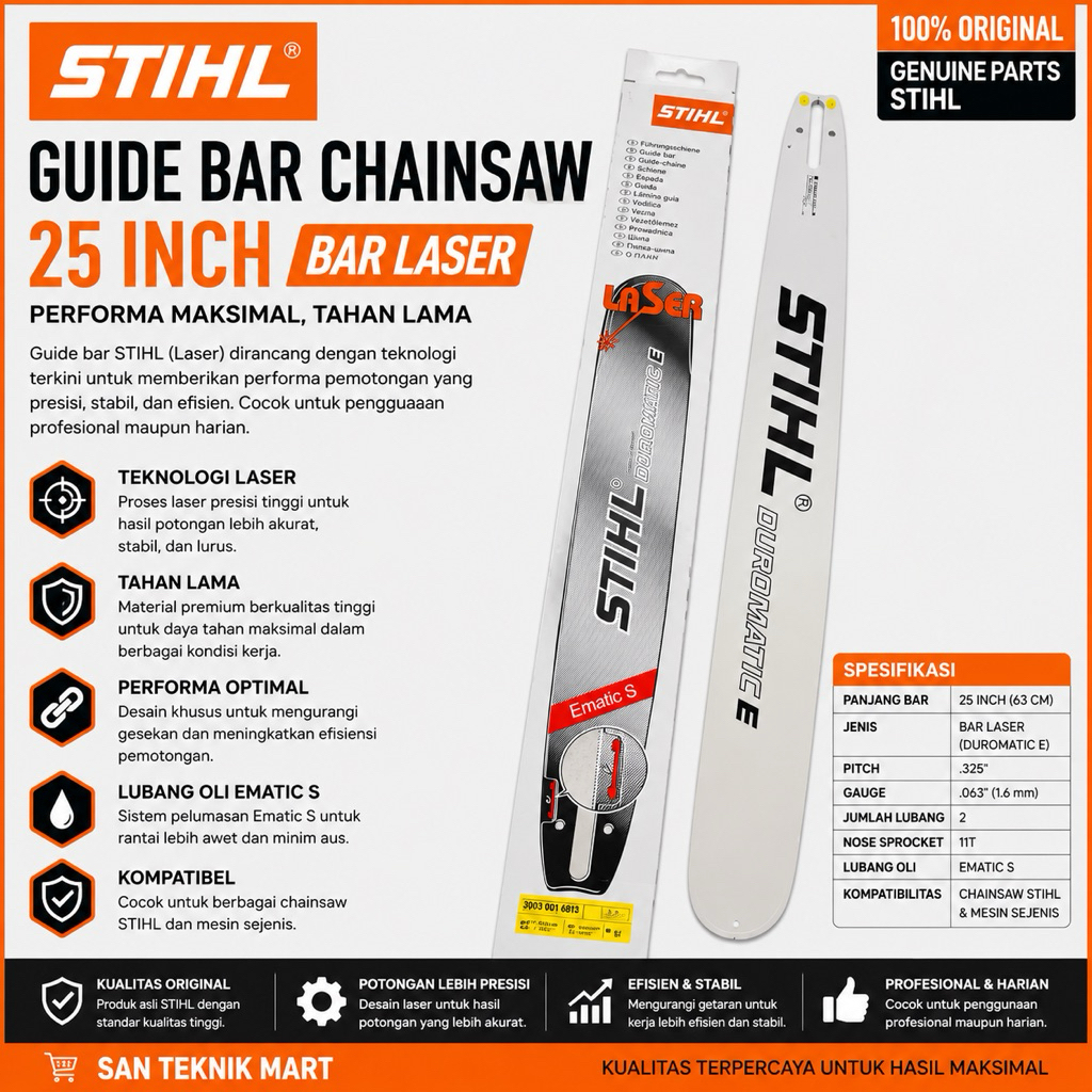 Guide Bar Chainsaw 25 Inch STIHL ASLI / Bar 25 Inch Laser Baja STIHL