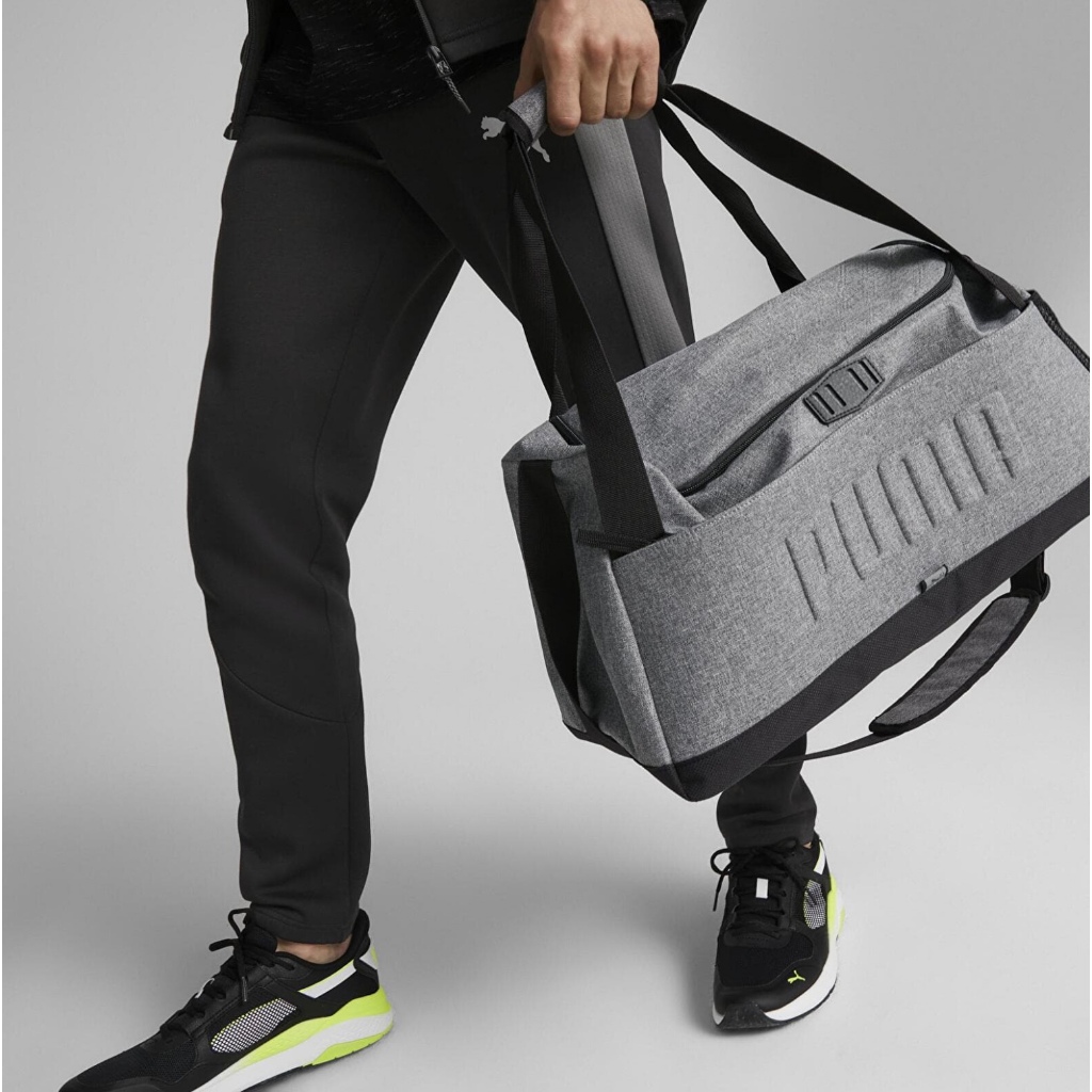 (100% ORIGINAL) Puma Duffle Bag S Sports Bag Small Medium Gray Heather Black Grey Gym Fitness Tas Ol