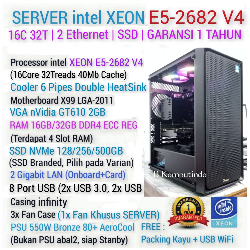 PC SERVER INTEL XEON E5 V4 | RAM DDR4 ECC | SSD | 2 Ethernet | KLINIK SEKOLAH ANBK UNBK CBT PULSA OF