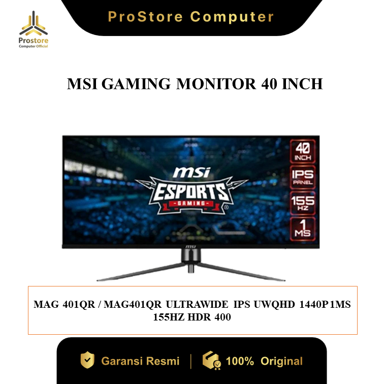 MSI GAMING MONITOR 40 INCH MAG 401QR / MAG401QR ULTRAWIDE IPS UWQHD 1440P 1MS 155HZ HDR 400 3Y