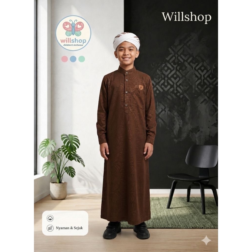 Gamis Arab Motif Embos Anak Laki Laki Lengan Panjang