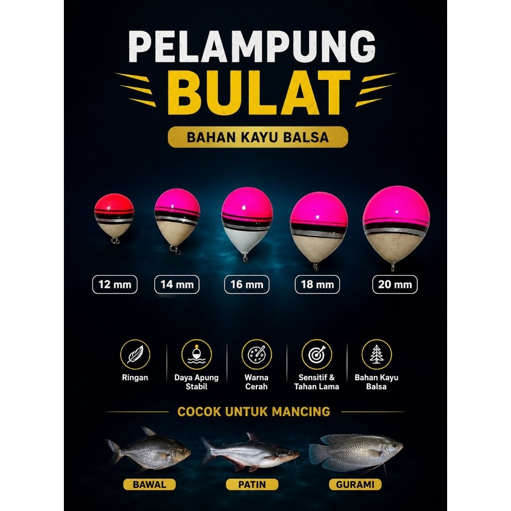 Pelampung Bulat Special Mancing Gantungan Daya Apung Kuat | Cocok Bawal Patin Gurami