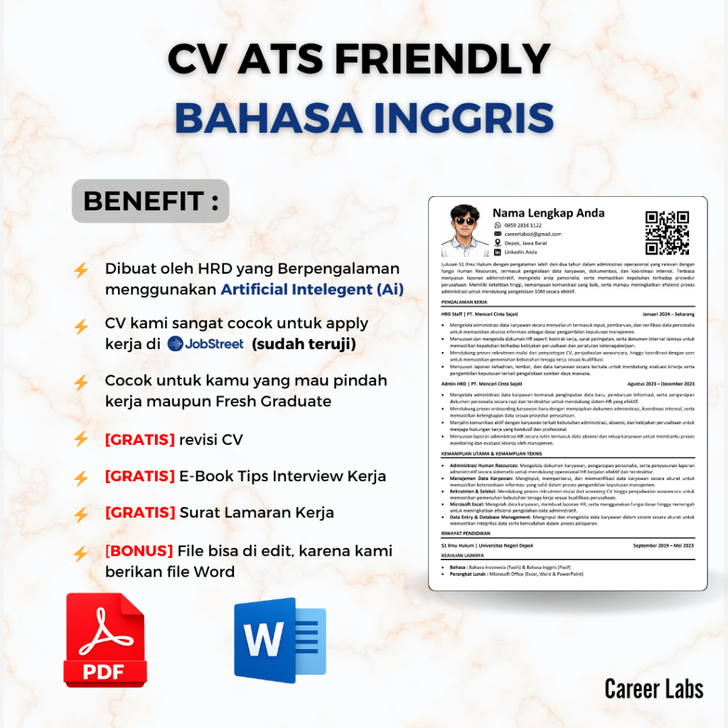 CV ATS Friendly Bahasa Inggris | Jasa Pembuatan CV ATS