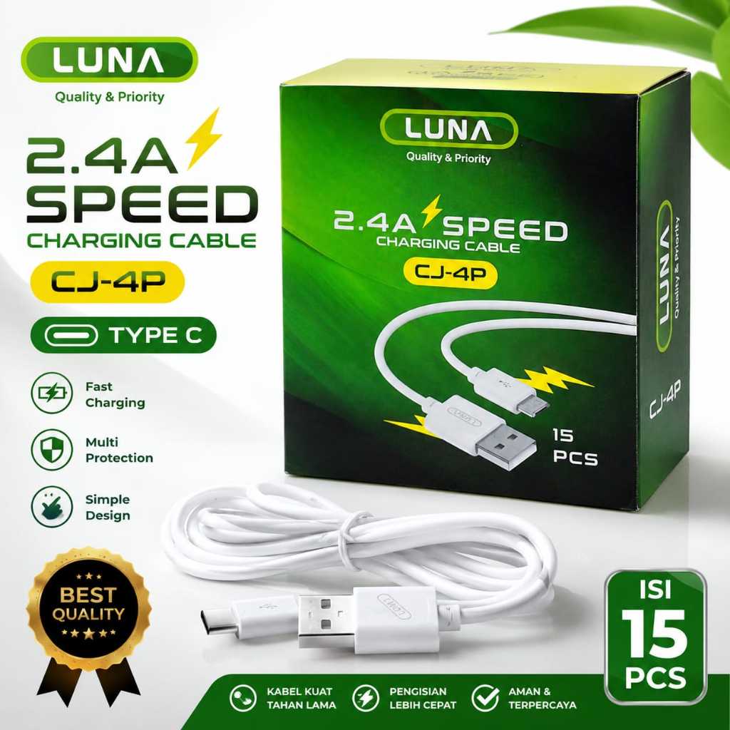LUNA CJ-4P Kabel Data Micro & Type-C Fast Charging 2.4A | 1 Box Isi 15 Pcs | Kabel Charger HP Aman &