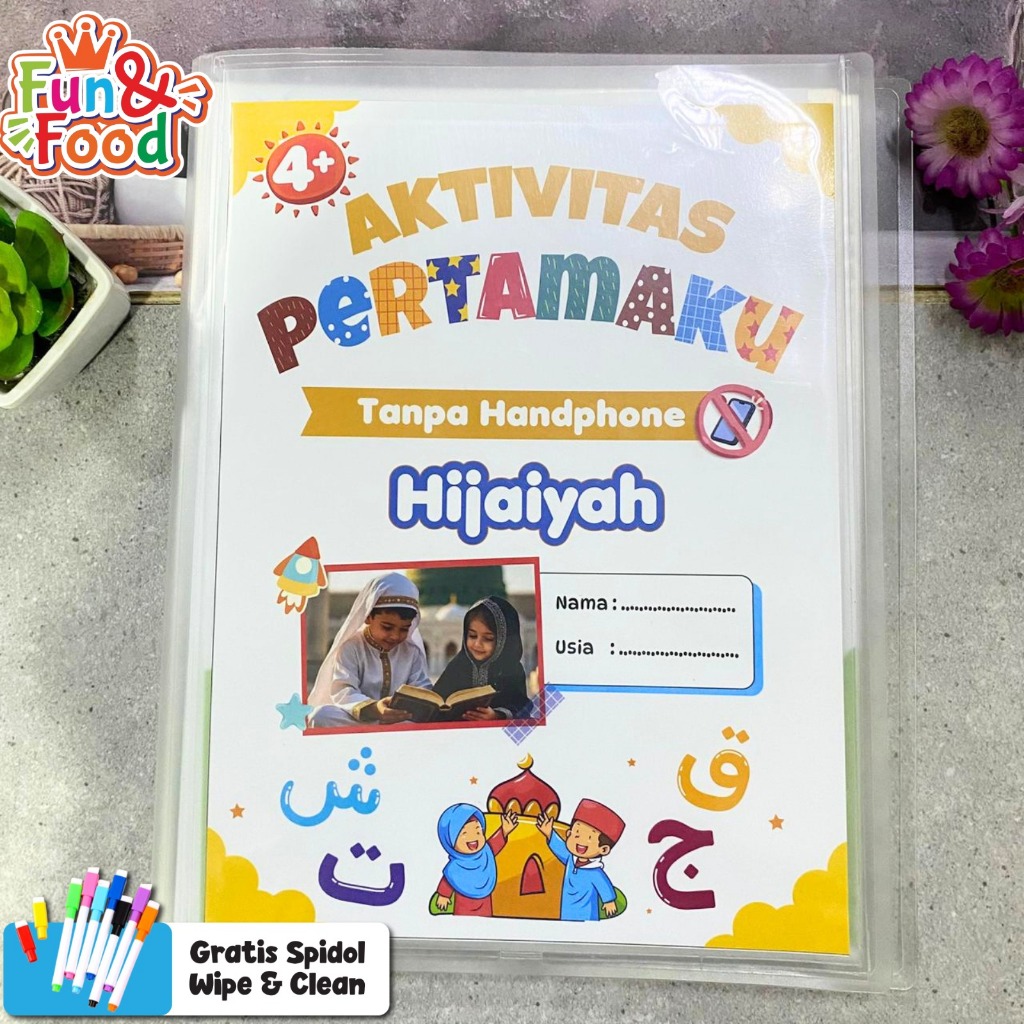 Buku Worksheet Hijaiyah Bisa Custom Nama dan Foto Anak Paud Pra TK 2 3 4 Tahun - Variasi (FF)