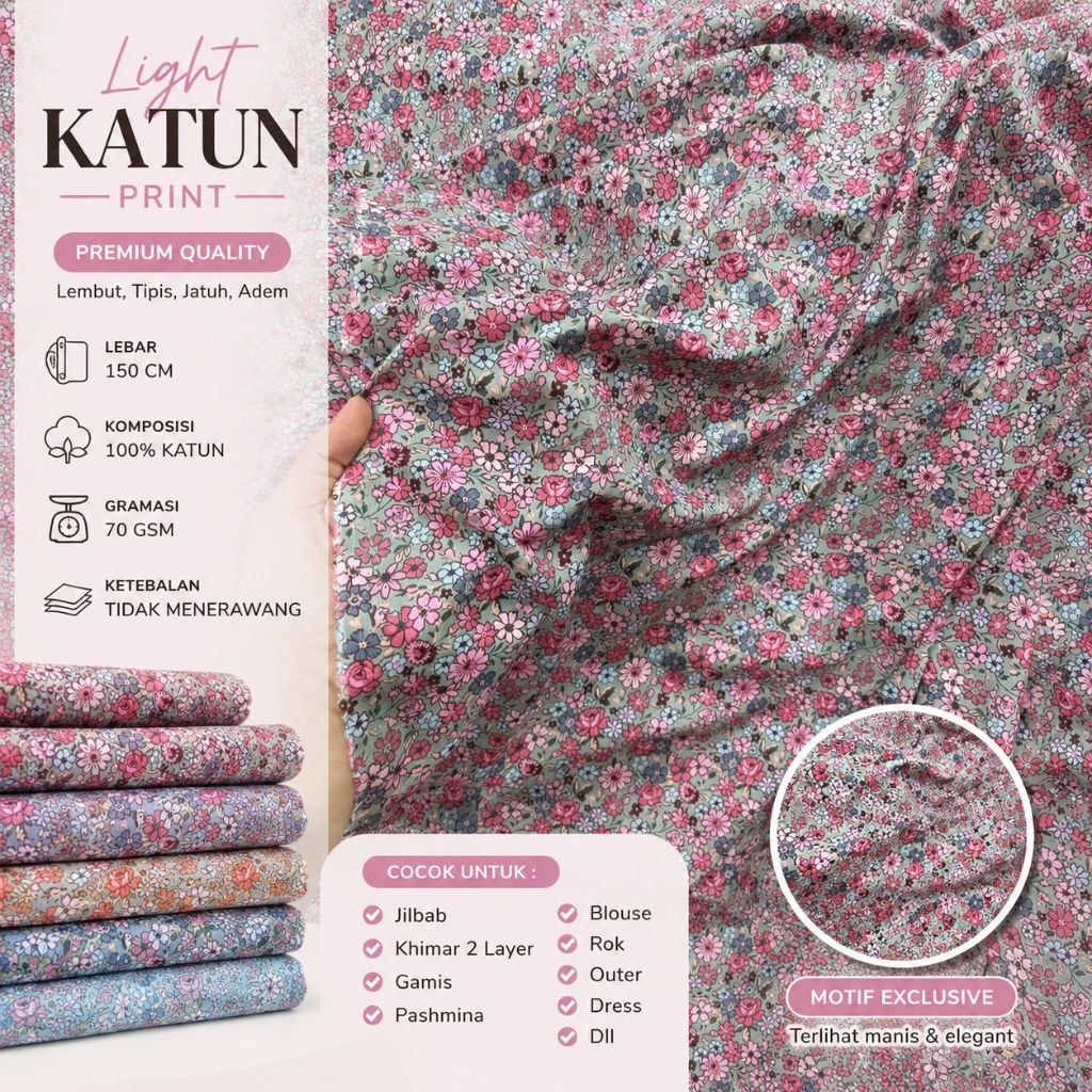 Kain katun print ~ kain katun print premium ~ kain katun motif bunga ~ kain katun motif kembang