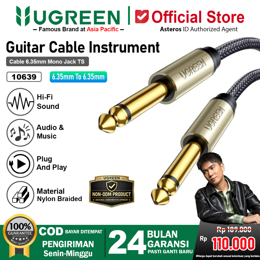 UGREEN Kabel Audio Aux 6.5mm TS Audio Stereo Mono Patch Male to Male