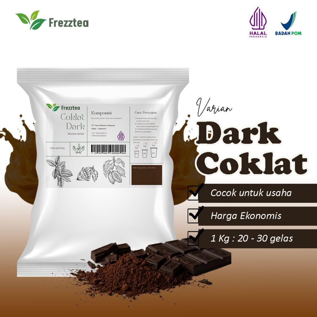 FREZZTEA Bubuk Minuman Rasa Coklat Dark 1kg / Powder Dark Coklat / Bubuk Minuman coklat termurah
