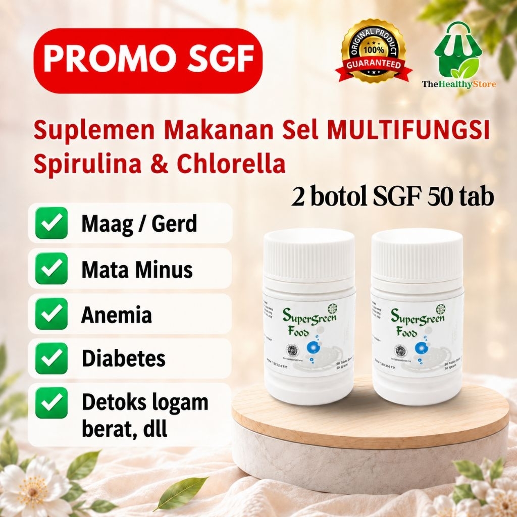 SGF Super Green Food Promo 50 Tablet (2 Botol) – Multivitamin Spirulina Chlorella 15 Vitamin & 12 Mi