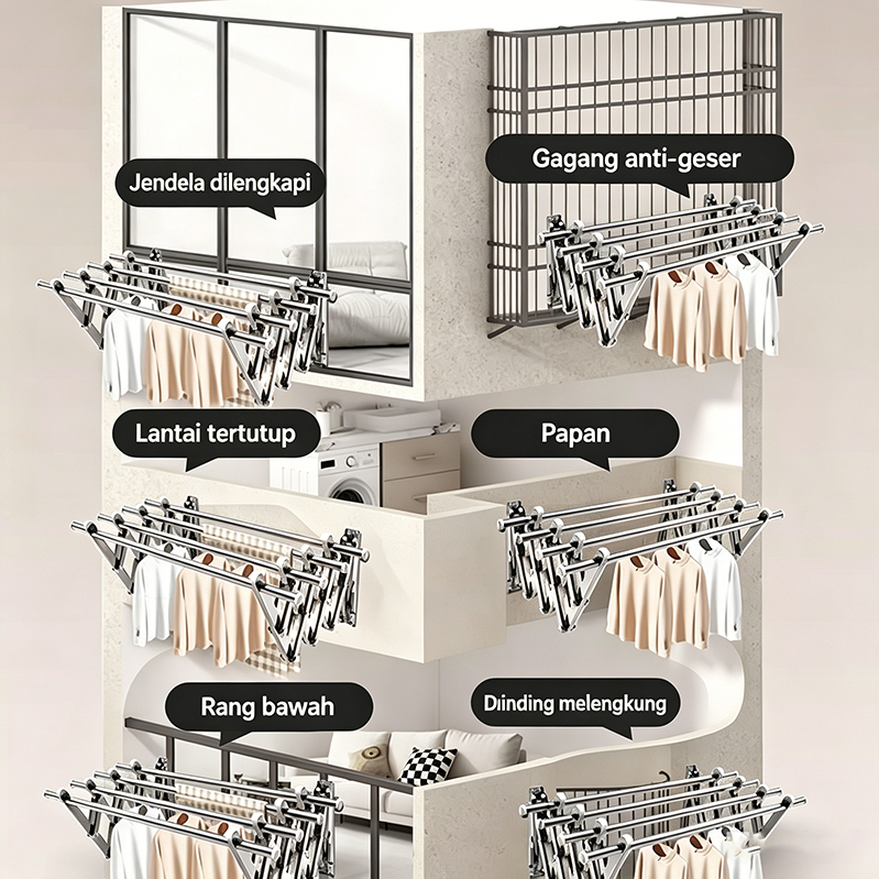 Jemuran Lipat Dinding Jemuran Baju Dinding Stainless Steel Jemuran Pakaian Dinding Minimalis Cod Co