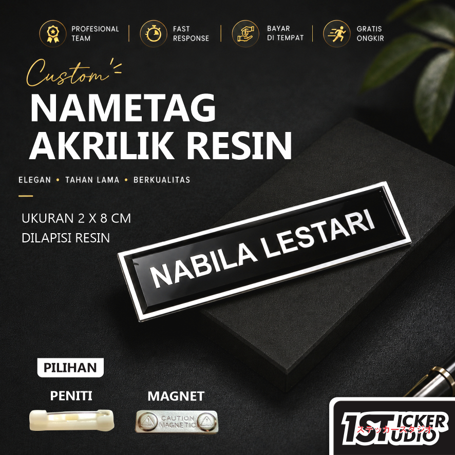 Nametag Papan Nama Resin Custom Akrilik Bed Nama Atribut ASN, Kantor, Cafe, Sekolah Dll