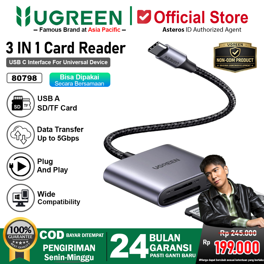 UGREEN Card Reader 3in1 USB Type C Ke USB A 2.0 SD TF Card 80798