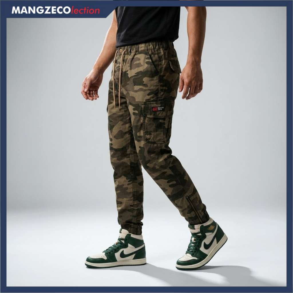 Celana Jogger Cargo Loreng Pria Wanita Tactical Army Zipper Slimfit Premium | MANGZECOlection