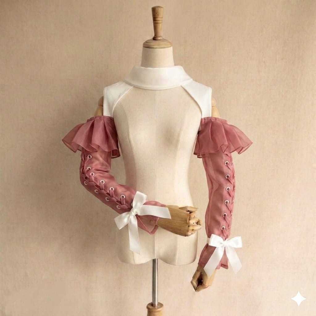 Izah Manset lengan panjang wanita organza gothic detachable sleeve ruffle