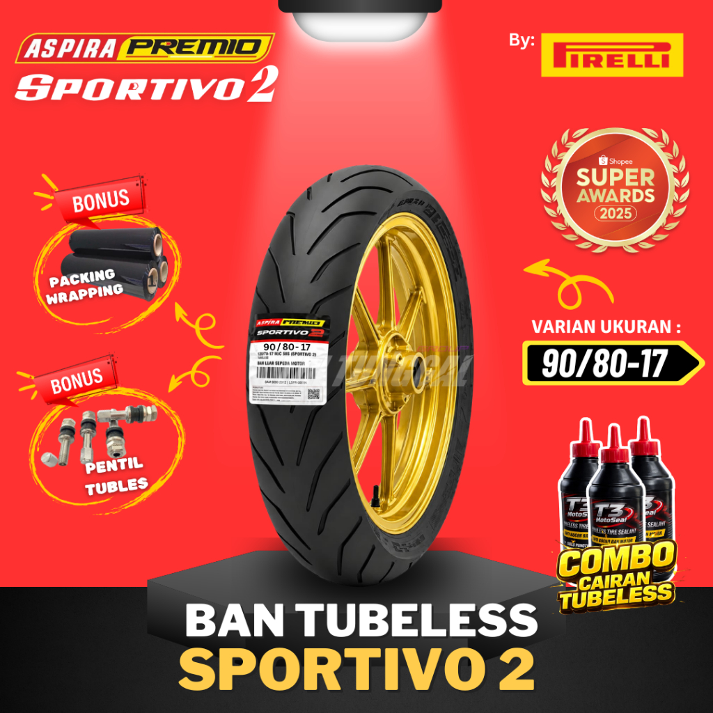 [SEPASANG 2 BAN] BAN ASPIRA PREMIO SPORTIVO RS01 RING 17  TUBELESS SOFT COMPOUND ( 90/80-17 ) / BAN 