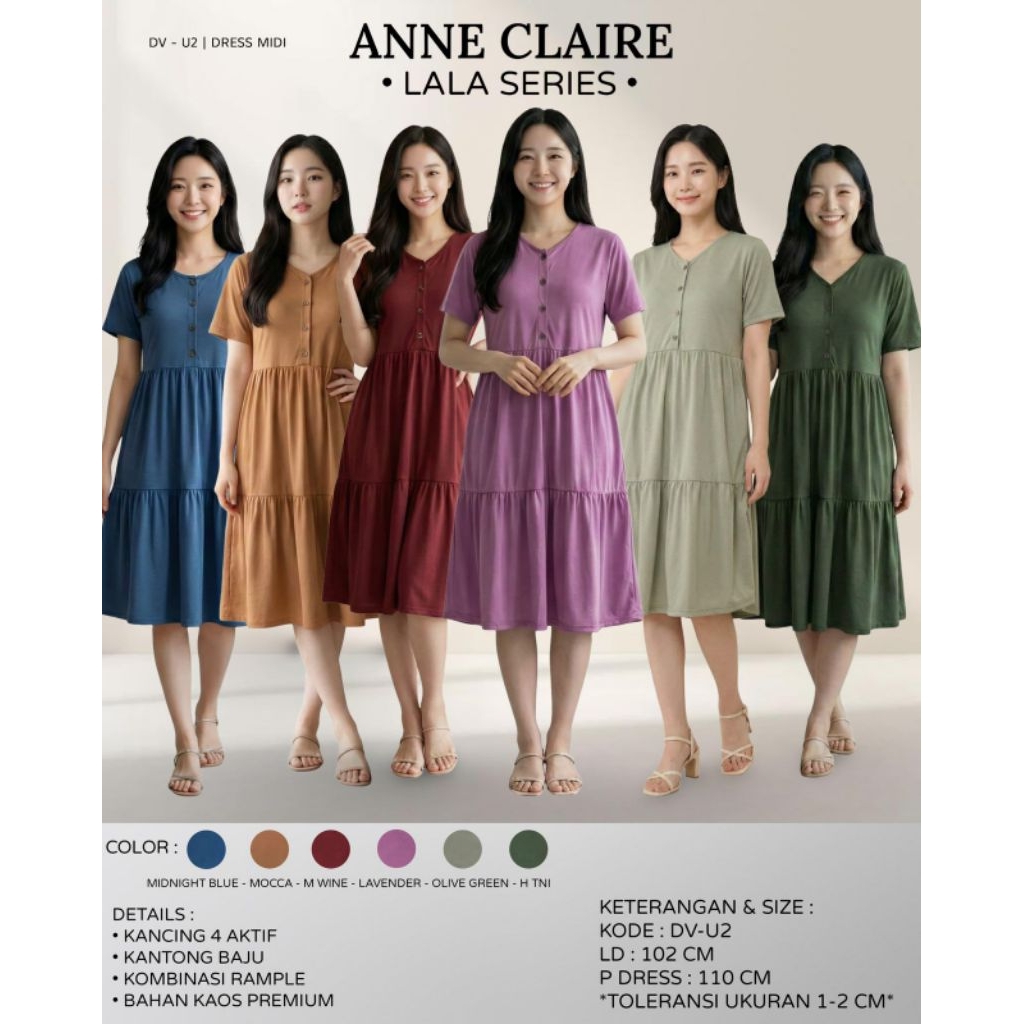 Dress Midi Anne Claire - Anne Claire Dress Kancing Lala Series - DV - U2  LALA SERIES