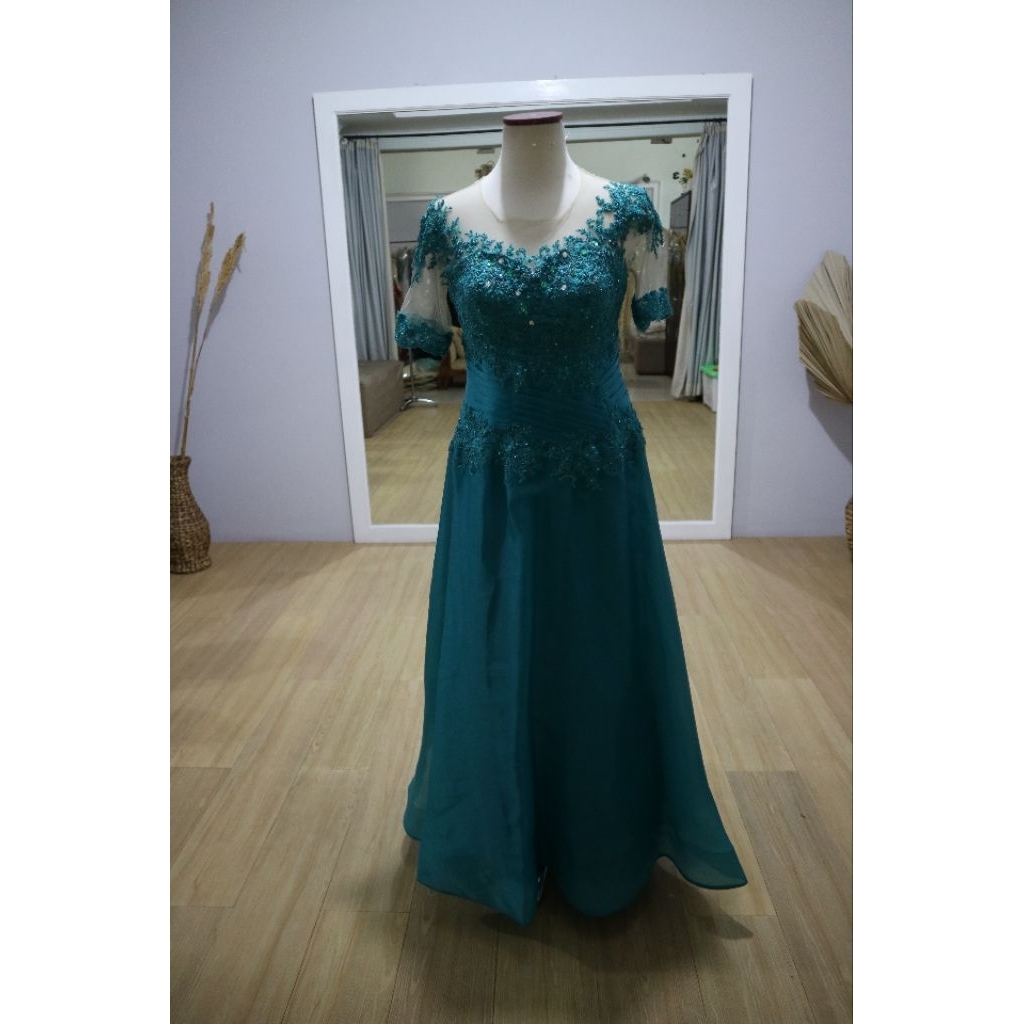 gaun pesta ex bridal warna hijau tosca tua